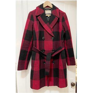 Banana Republic Red Buffalo Check Peacoat - Size M